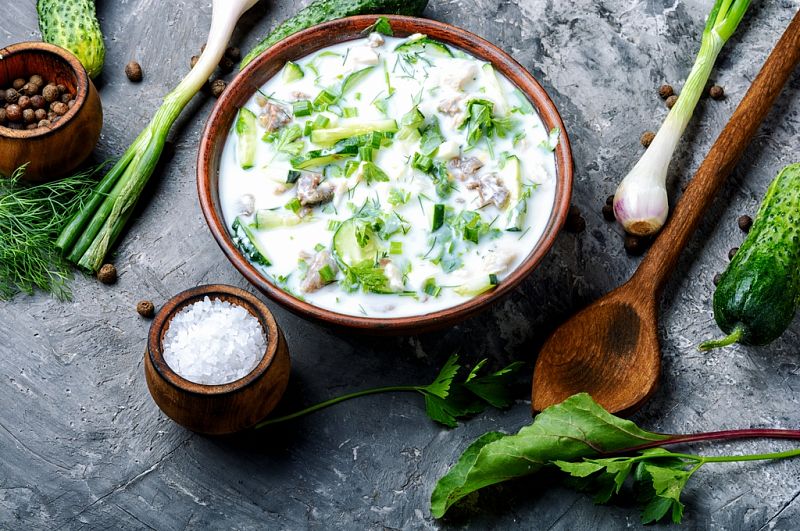 Окрошка мясная на кефире